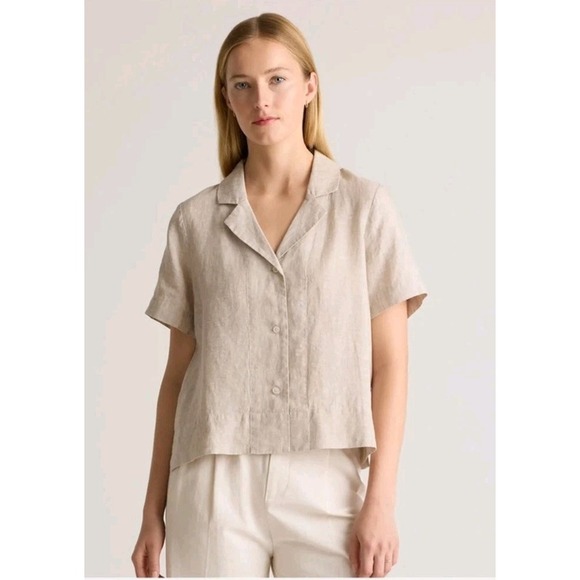 Quince Tops - QUINCE 100% European Linen Short Sleeve Shirt FLAX Beige Size Small Quiet Luxury